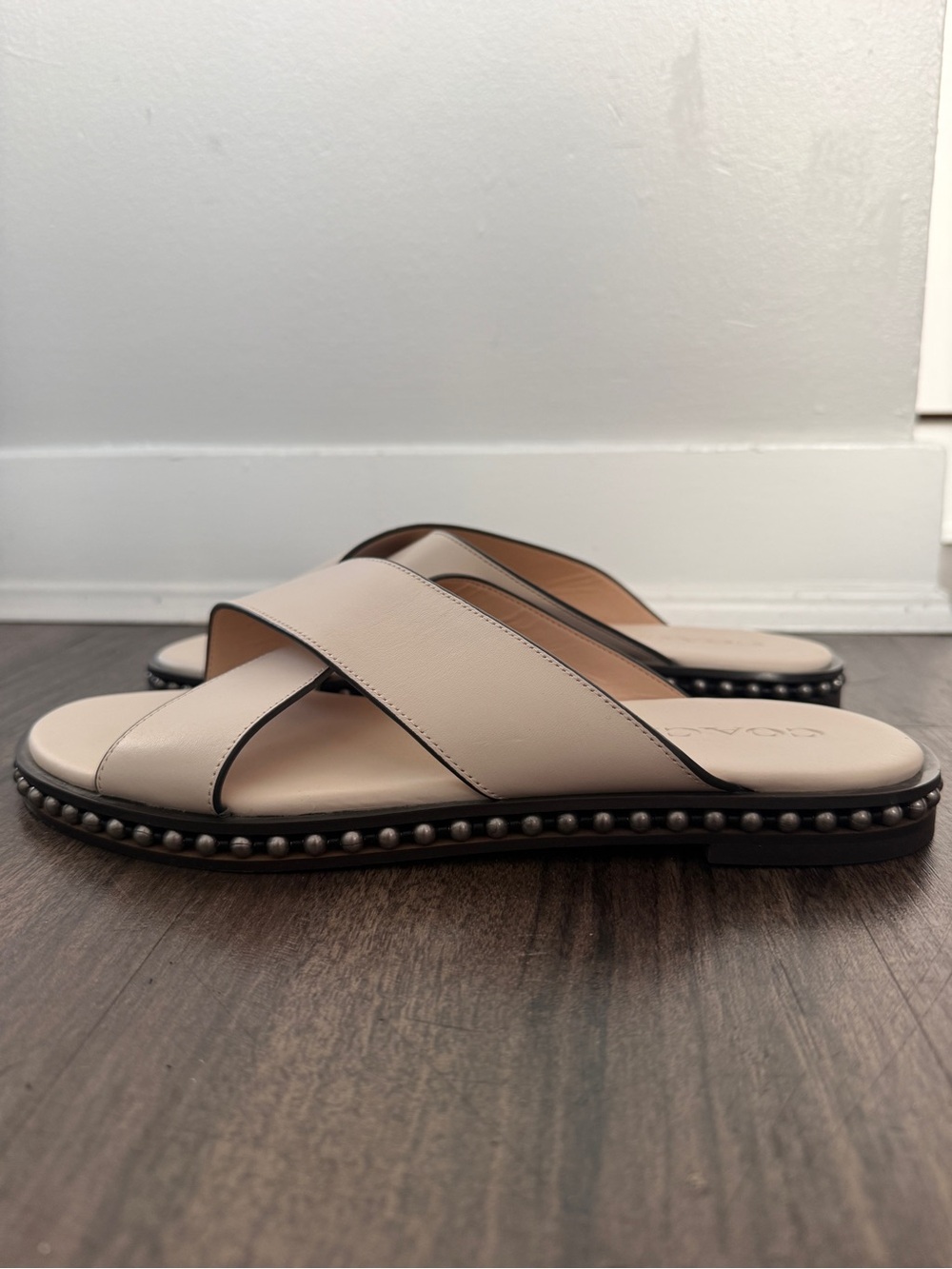 Coach Hailey Beadchain Leather Slide Sandals Chalk Size 8.5